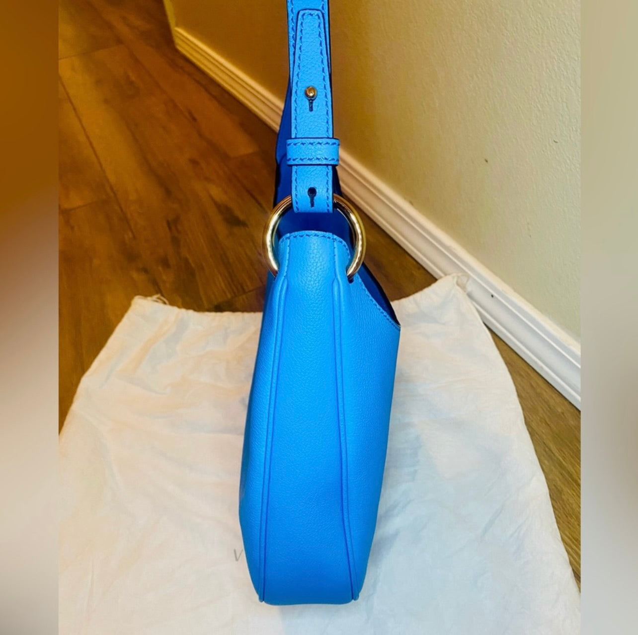 New VERSACE La Medusa Blue Leather Medium Hobo Convertible Strap Bag