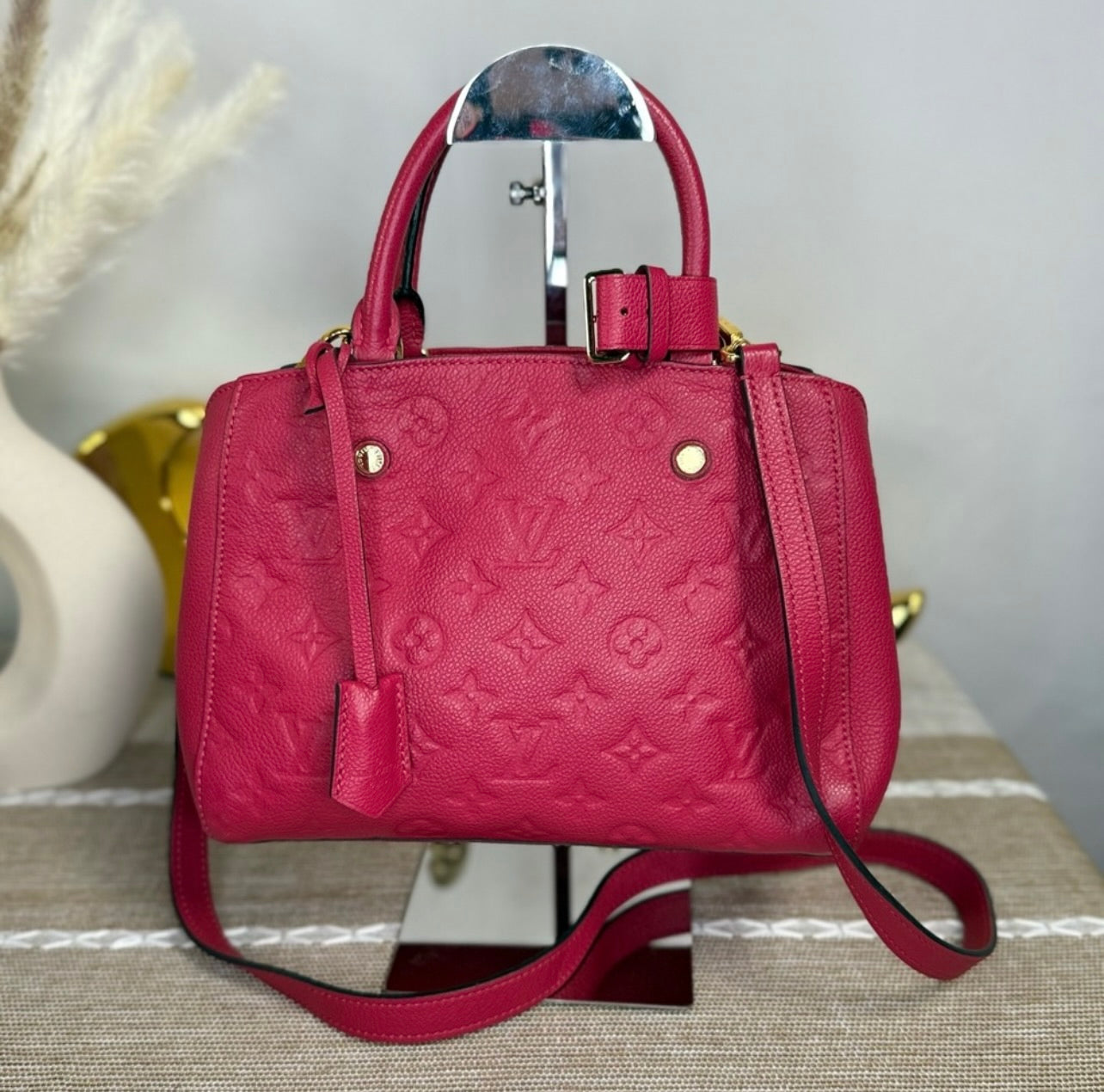 Louis Vuitton Montaigne BB Monogram Dahlia Empreinte Leather Satchel Bag