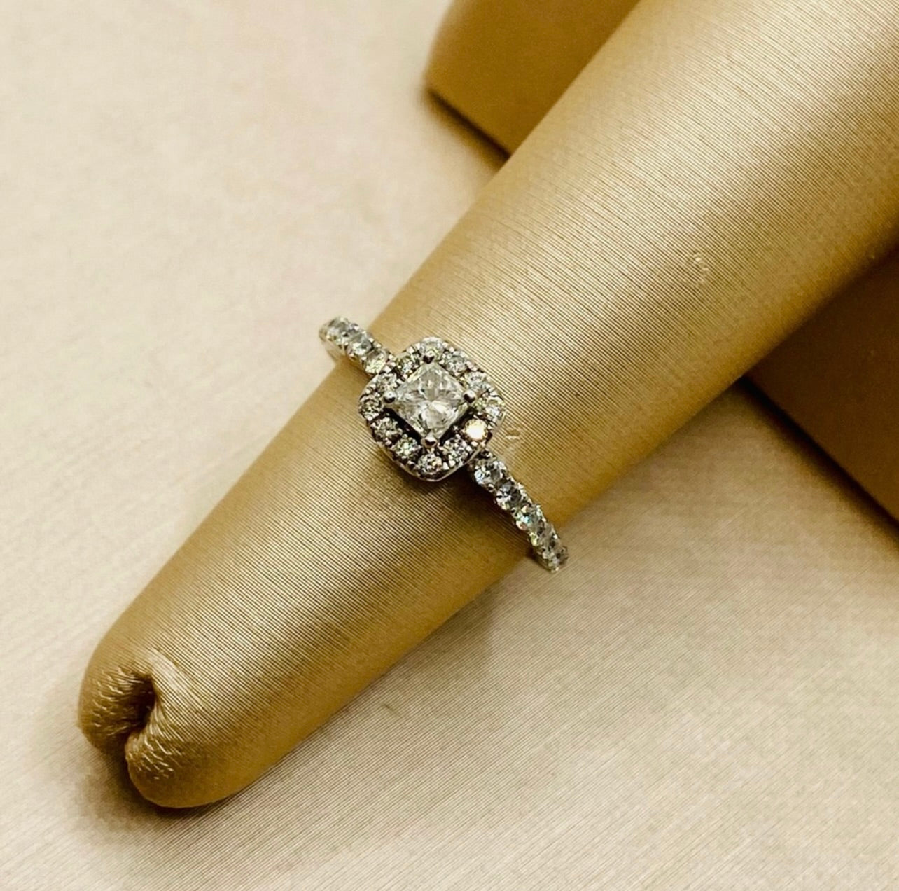 14k White Gold Halo Princess Cut Diamond Engagement Ring