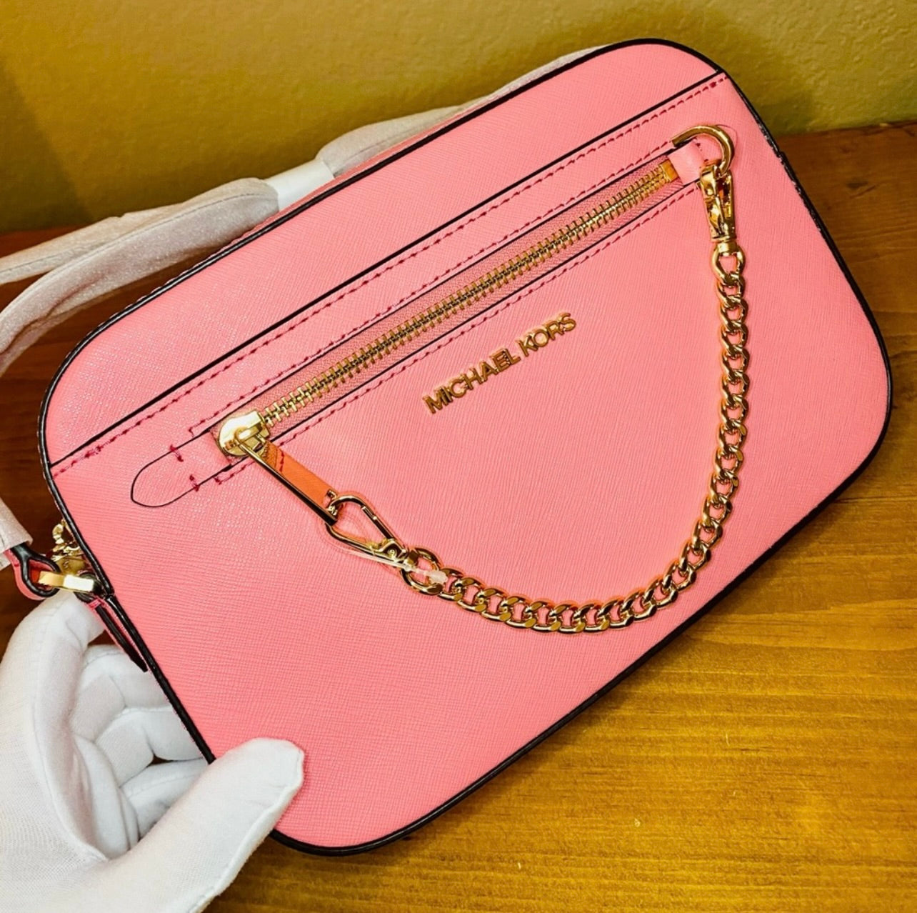 New Michael Kors Jet Set Large Tea Rose Pink Saffiano Leather Crossbody Bag