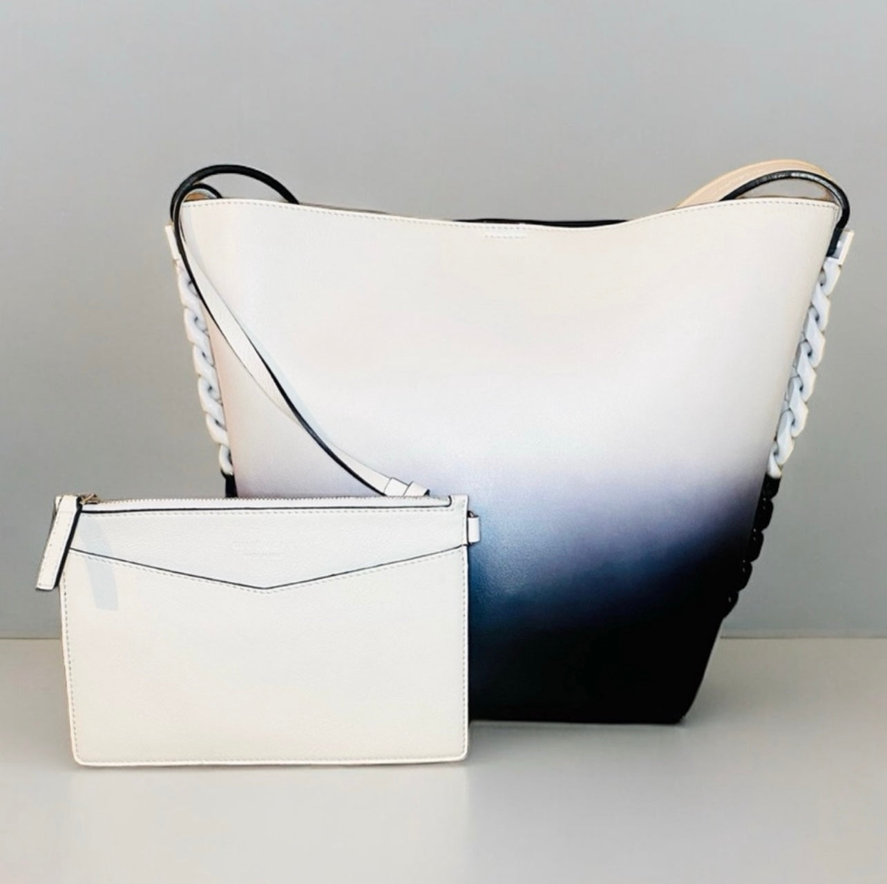 EUC Givenchy White & Black Calfskin Infinity Ombre Matte Chain Link Hobo Bag