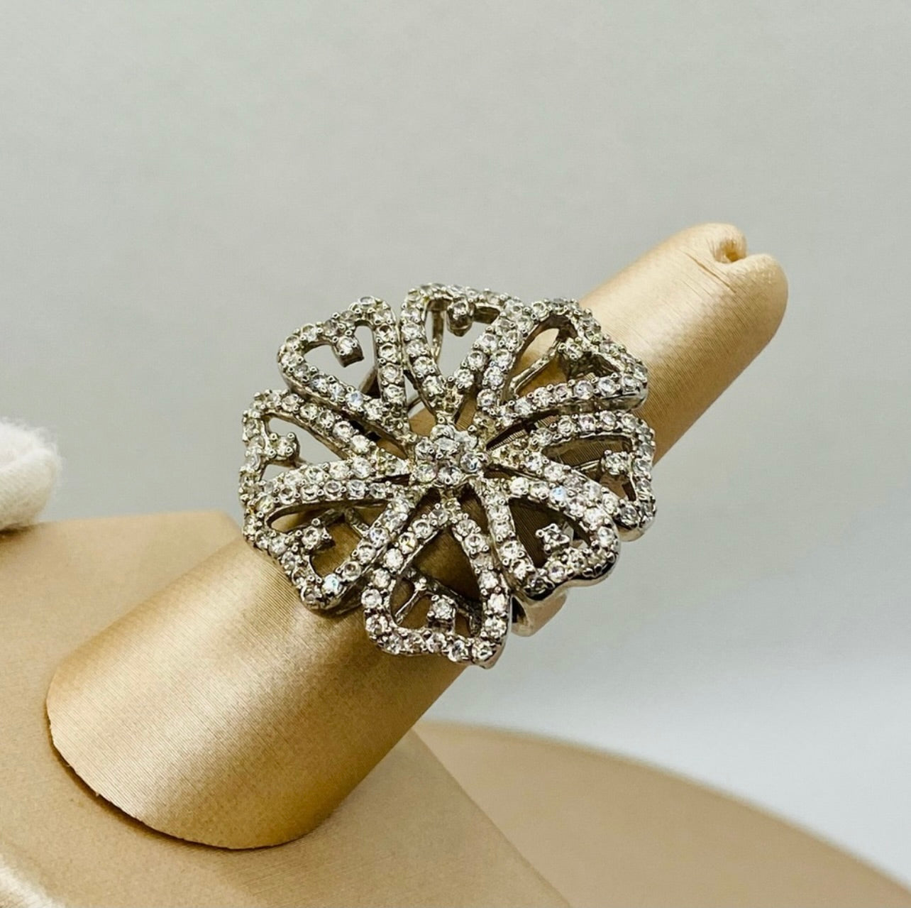 925 Sterling Silver Large Glitzy Flower Cocktail Ring
