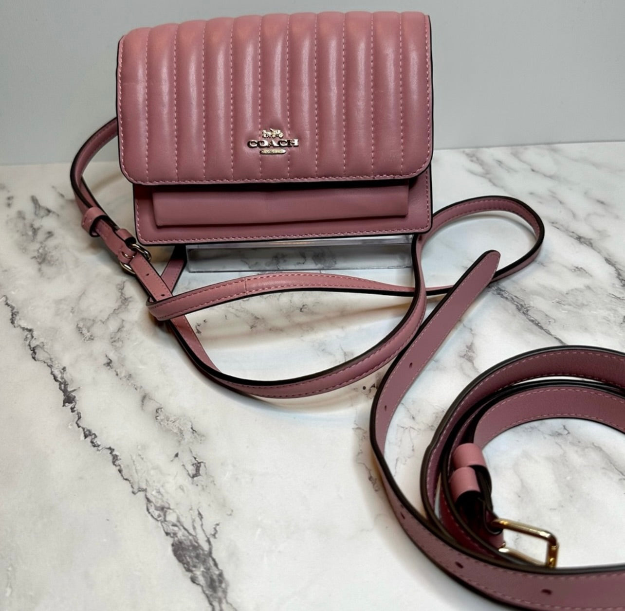 Coach Linear Quilted Pink Nappa Leather 2 Way Belt Bag Shoulder Bag