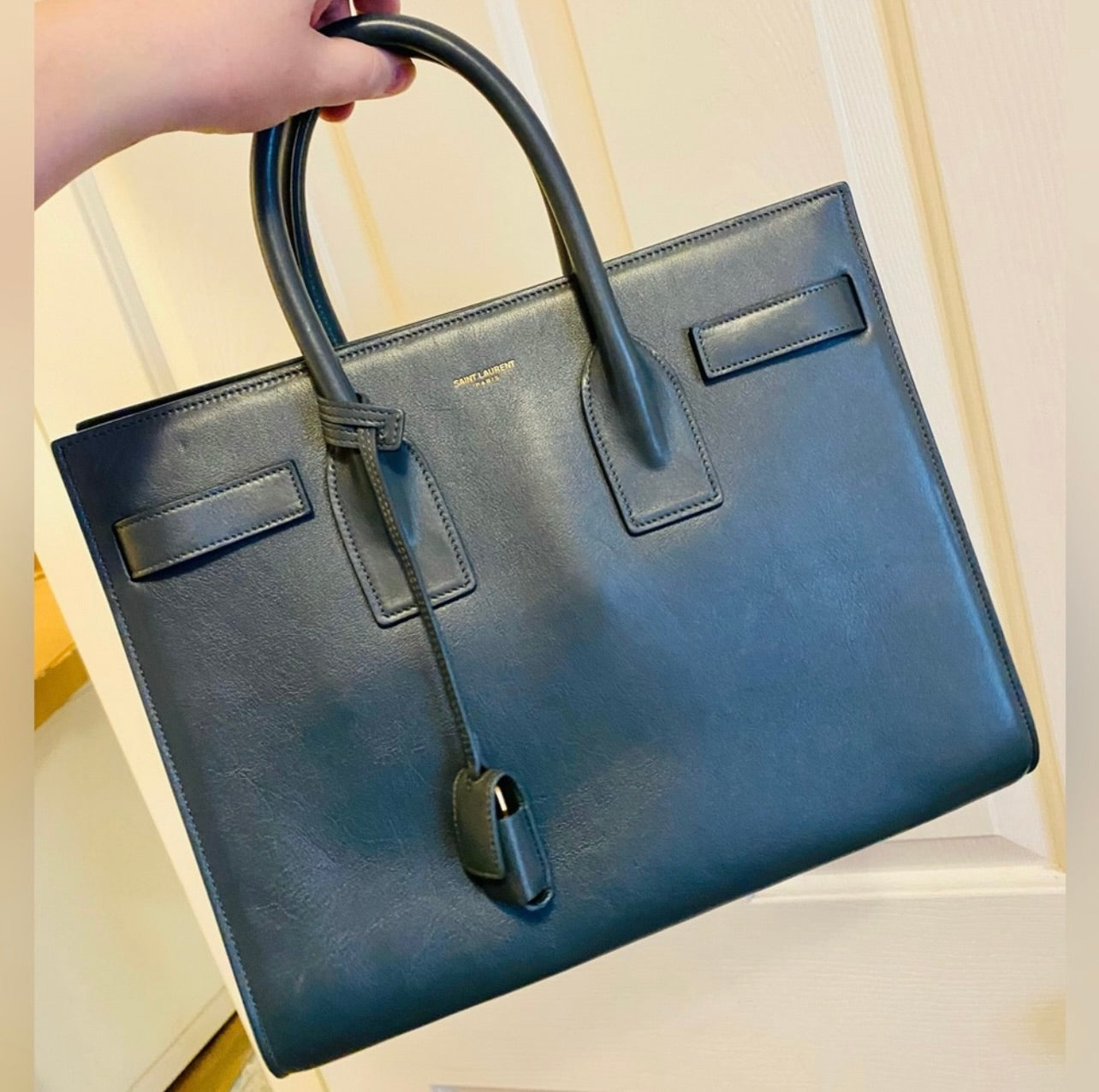 YSL Saint Laurent Sac de Jour Blue/Gray Leather Bag
