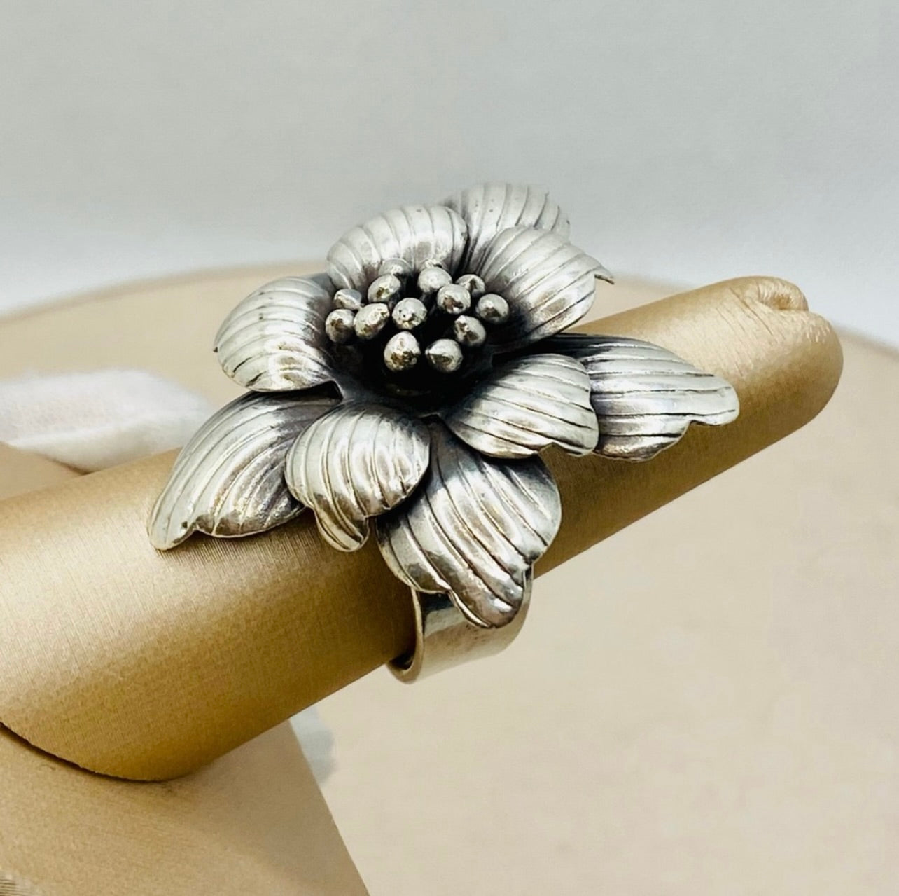 Vintage Oversized 925 Sterling Silver The Bloom Flower Design Adjustable Ring