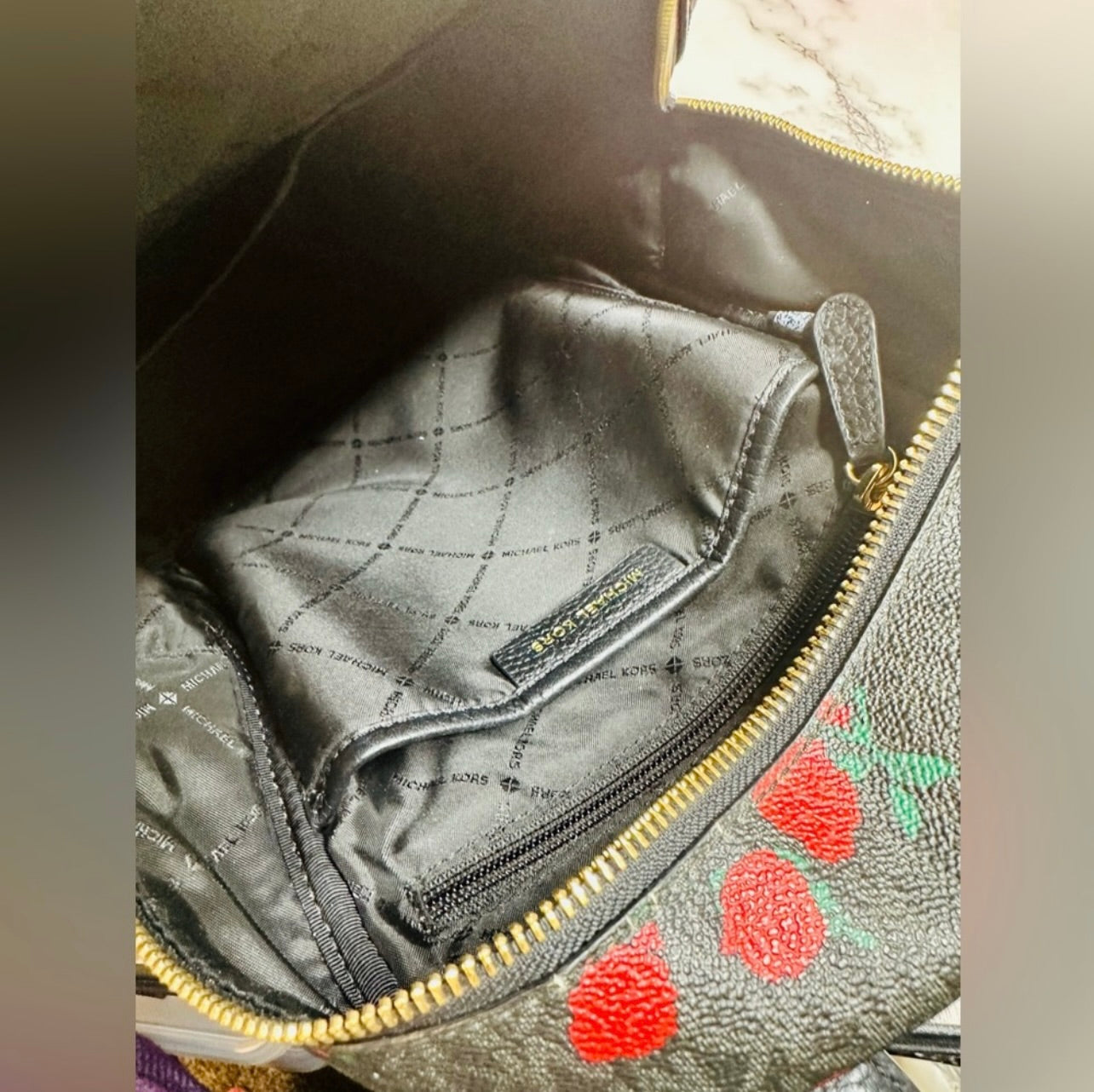 Michael Kors Abbey Medium MK Logo & Floral Print Backpack