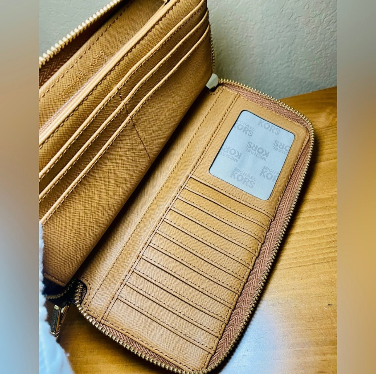 Michael Kors Camel Brown Saffiano Leather Continental Wristlet