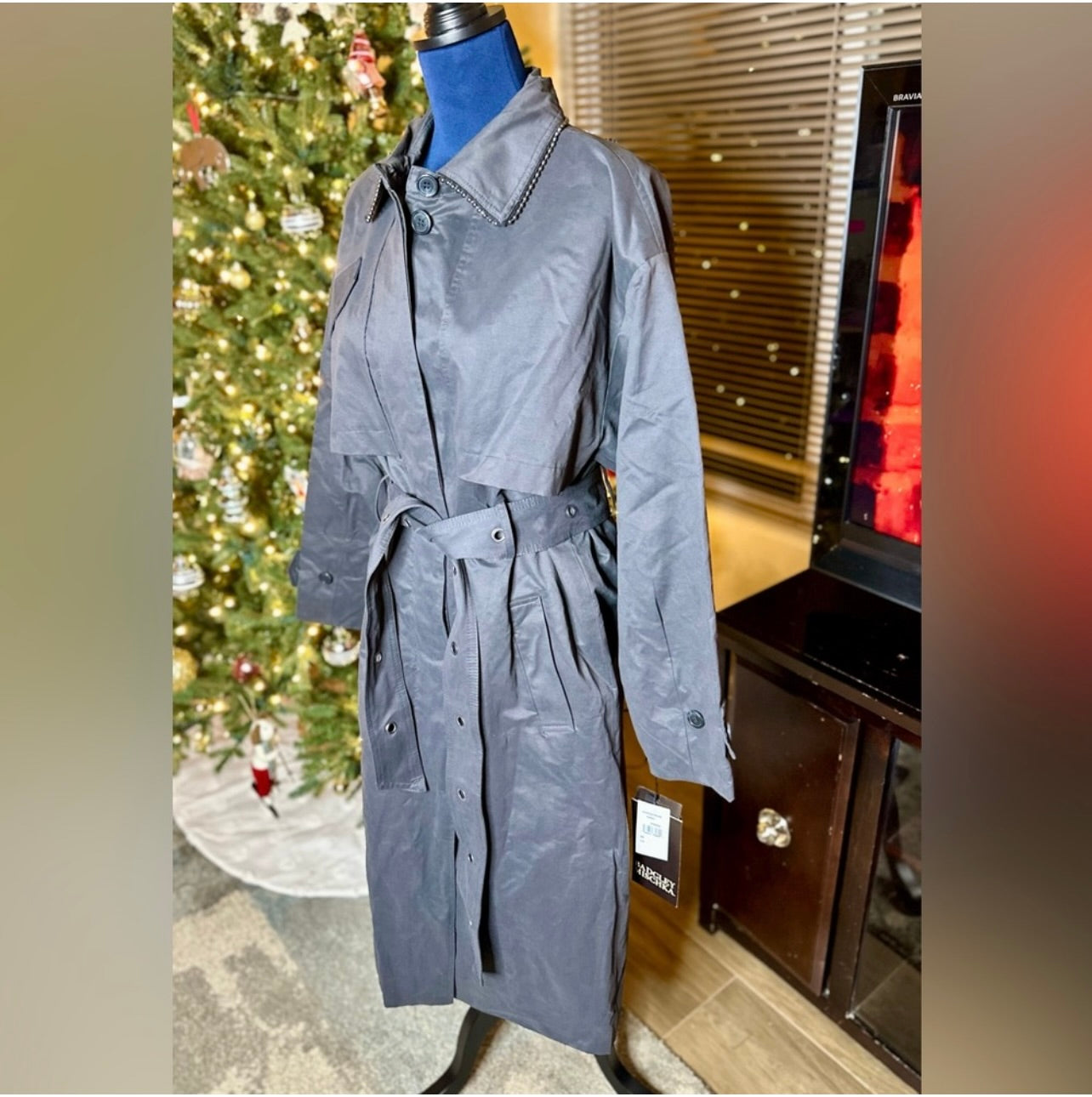 New Badgley Mischka Charcoal Gray Brooke Cotton Utility Trench Coat