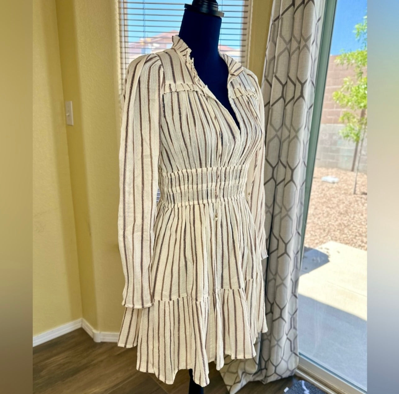 Ulla Johnson Cream Striped Rosalind Mini Dress