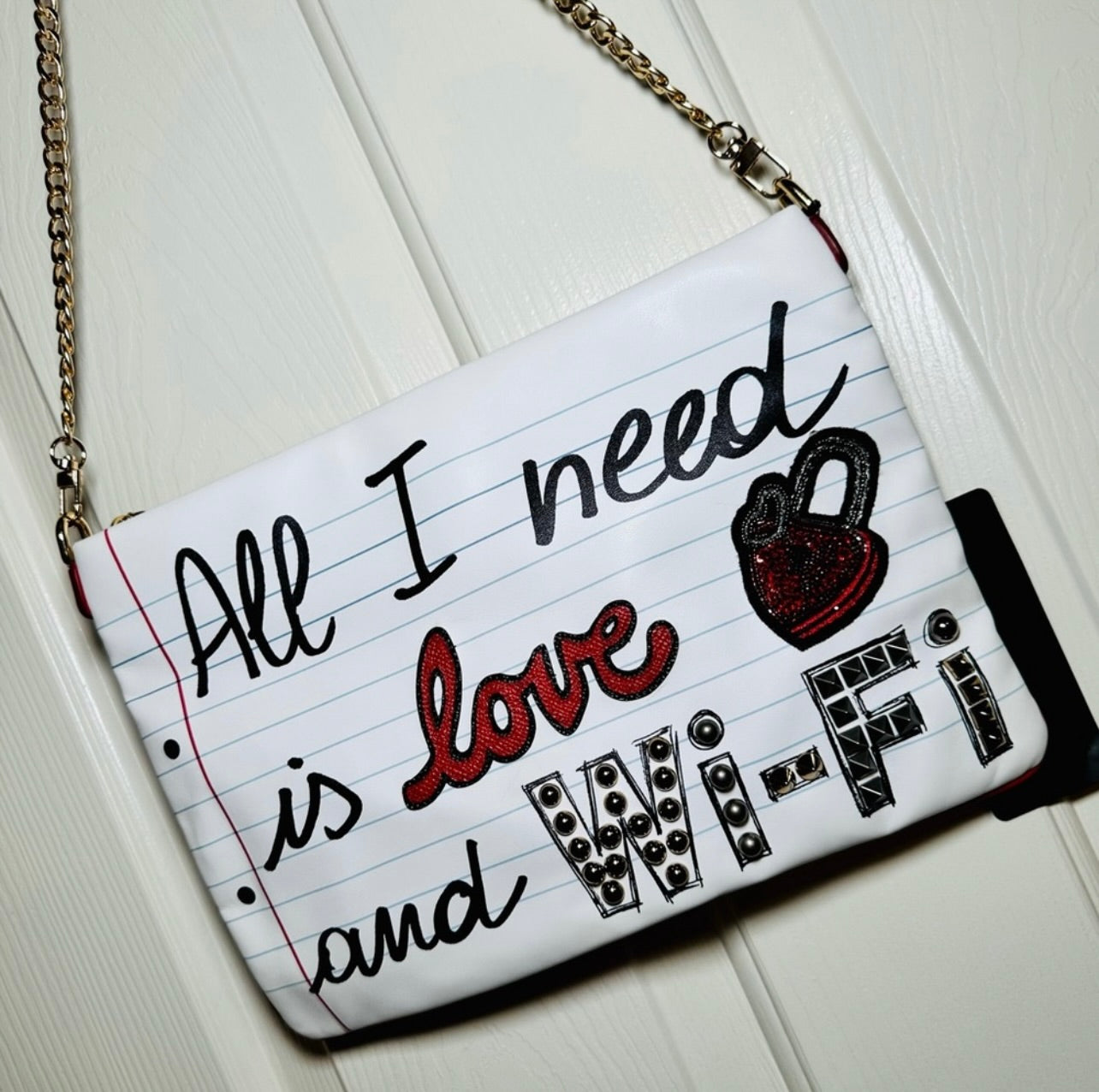 New Dolce & Gabbana Cleo 'All I Need is Love & Wi-Fi' Wristlet / Shoulder Bag