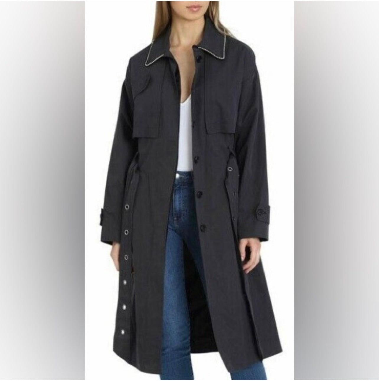 New Badgley Mischka Charcoal Gray Brooke Cotton Utility Trench Coat