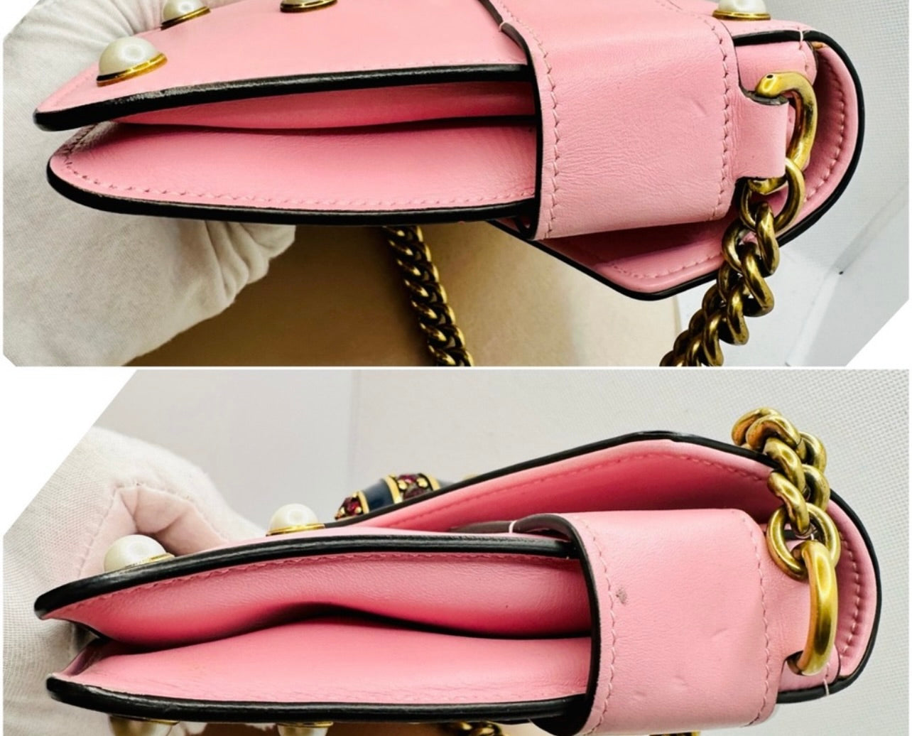 Gucci Sugar Pink Leather Mini Pearl Studded Queen Margaret Broadway Shoulder Bag