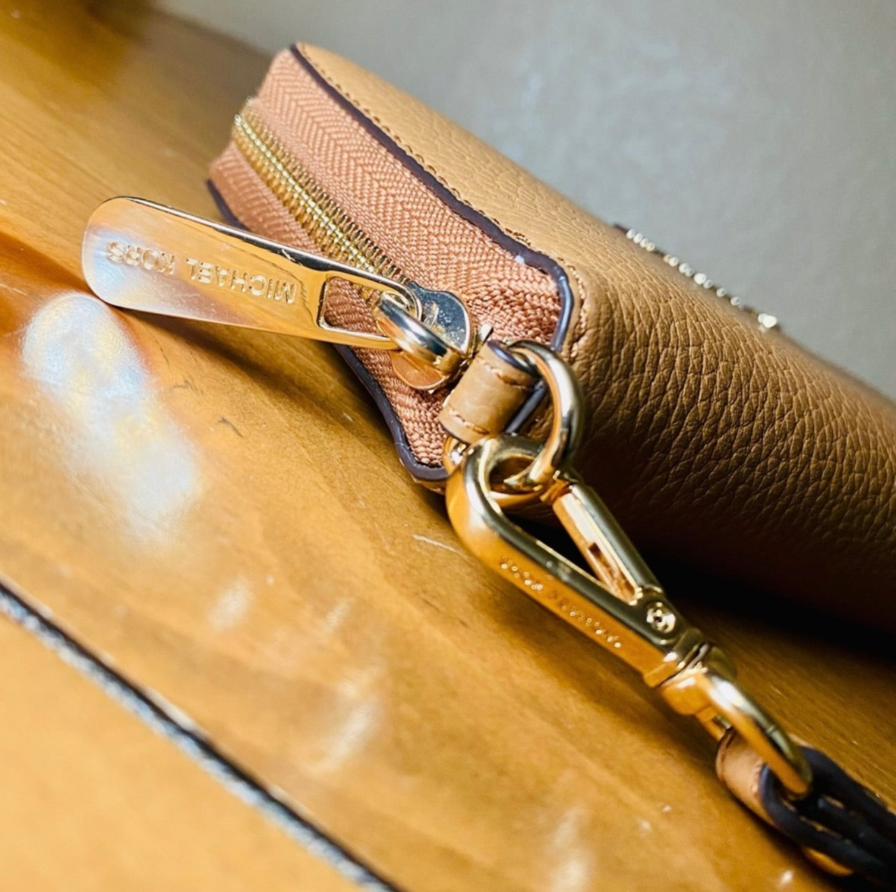 Michael Kors Camel Brown Saffiano Leather Continental Wristlet