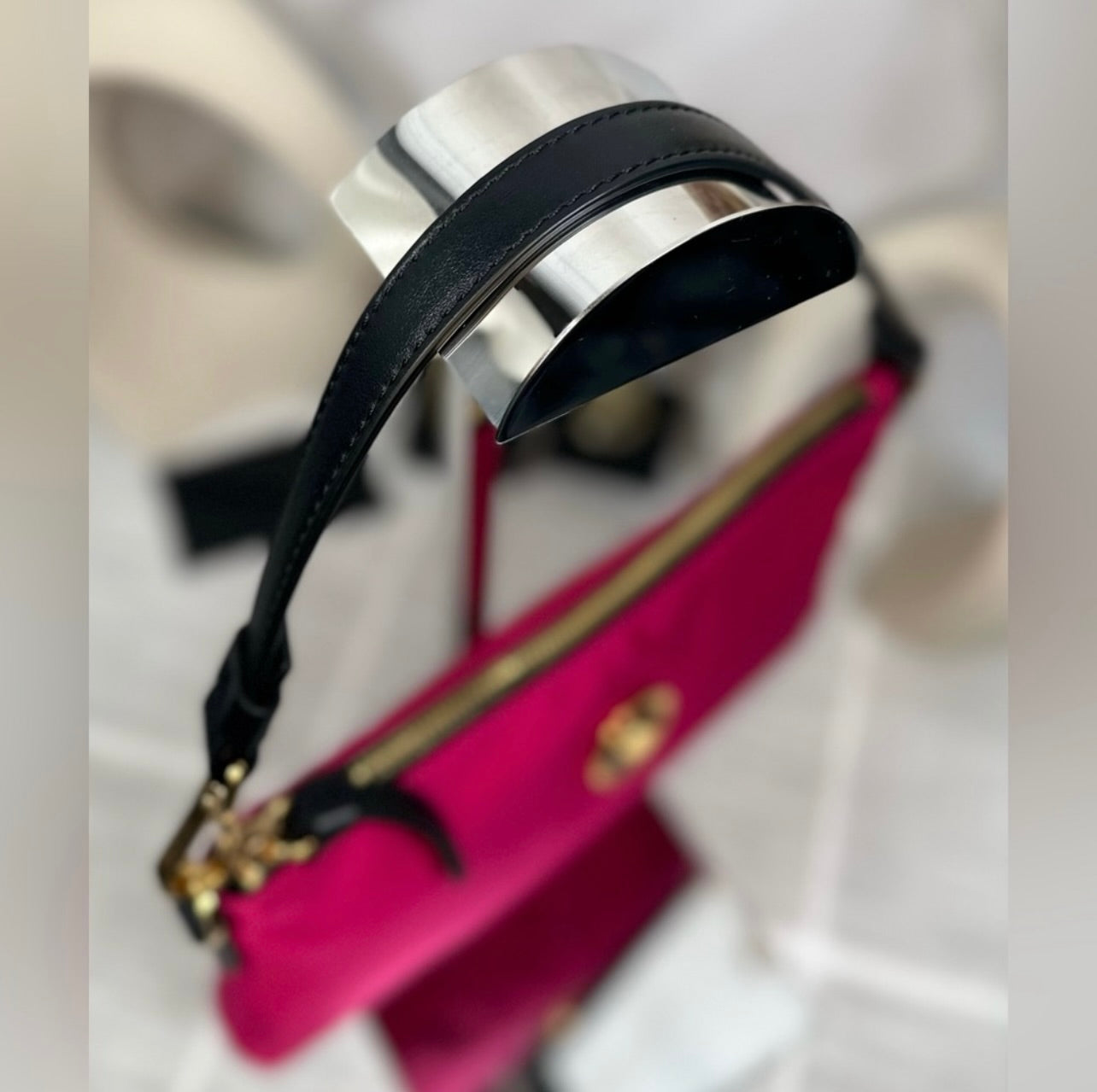 New Versace Hot Pink Flamingo Satin Nylon Pouchette Bag