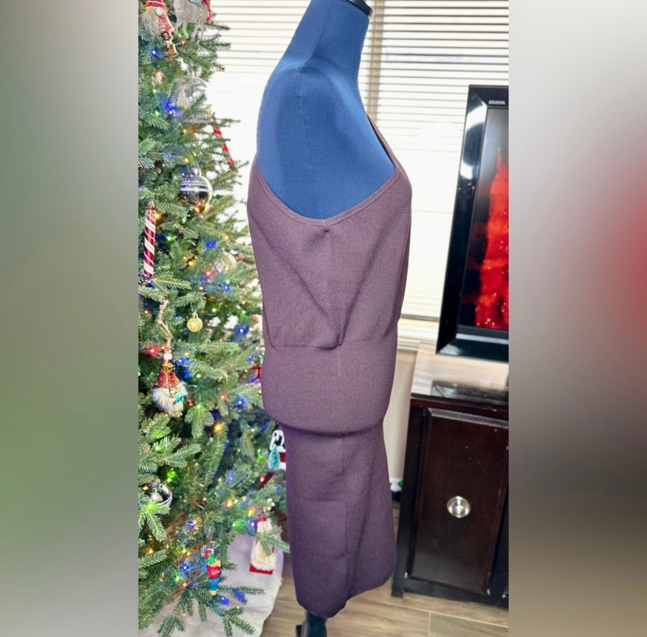 New Express Dark Purple One Shoulder Long Sleeve Mini Sheath Sweater Dress