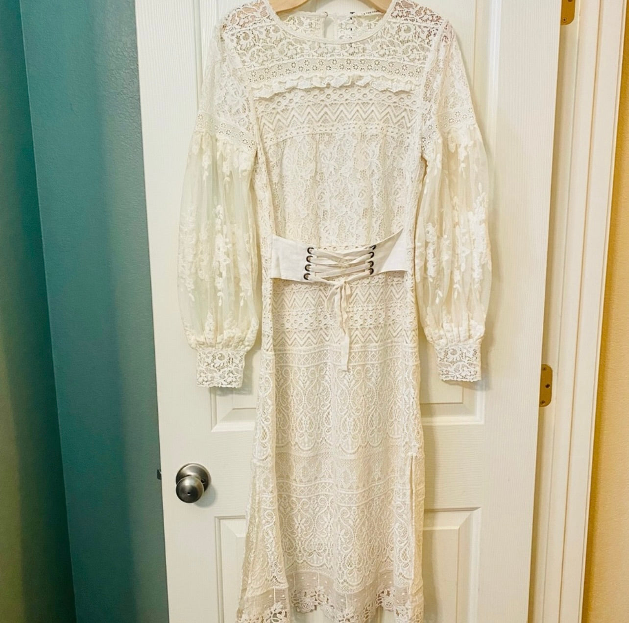 New Spell & the Gypsy Collective Cream Dawn Lace Belted Midi Dress