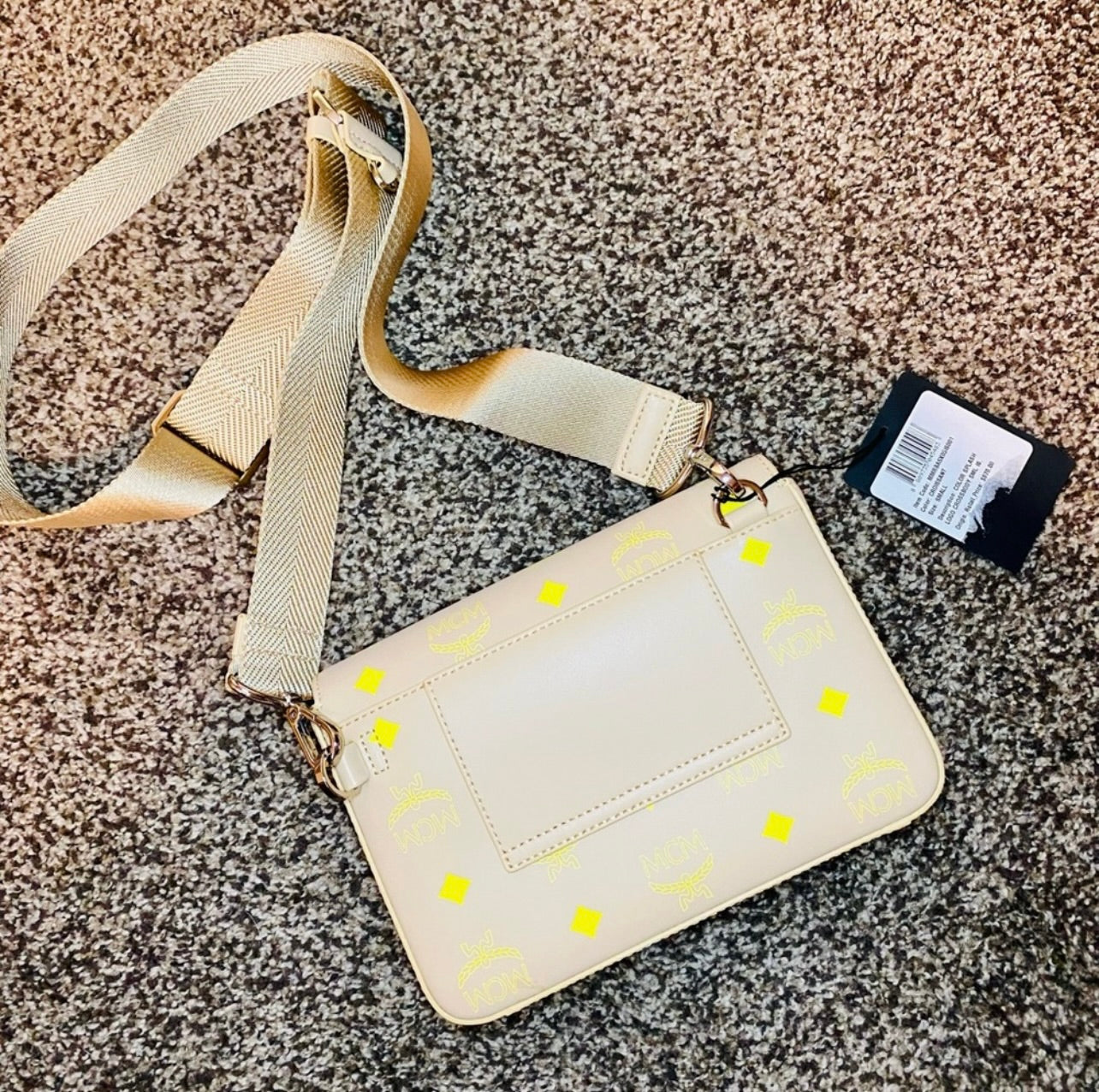 New MCM Millie Croissant Yellow Small Color Splash Logo Leather Crossbody Bag