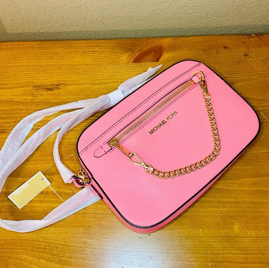 New Michael Kors Jet Set Large Tea Rose Pink Saffiano Leather Crossbody Bag