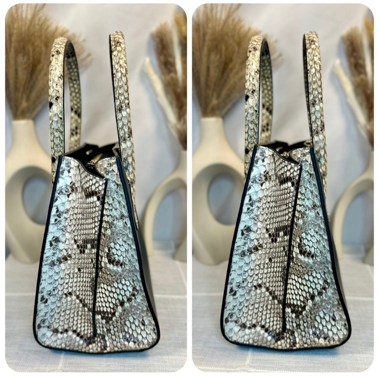 New VERSACE Medium Virtus Calf Leather & Python Handbag