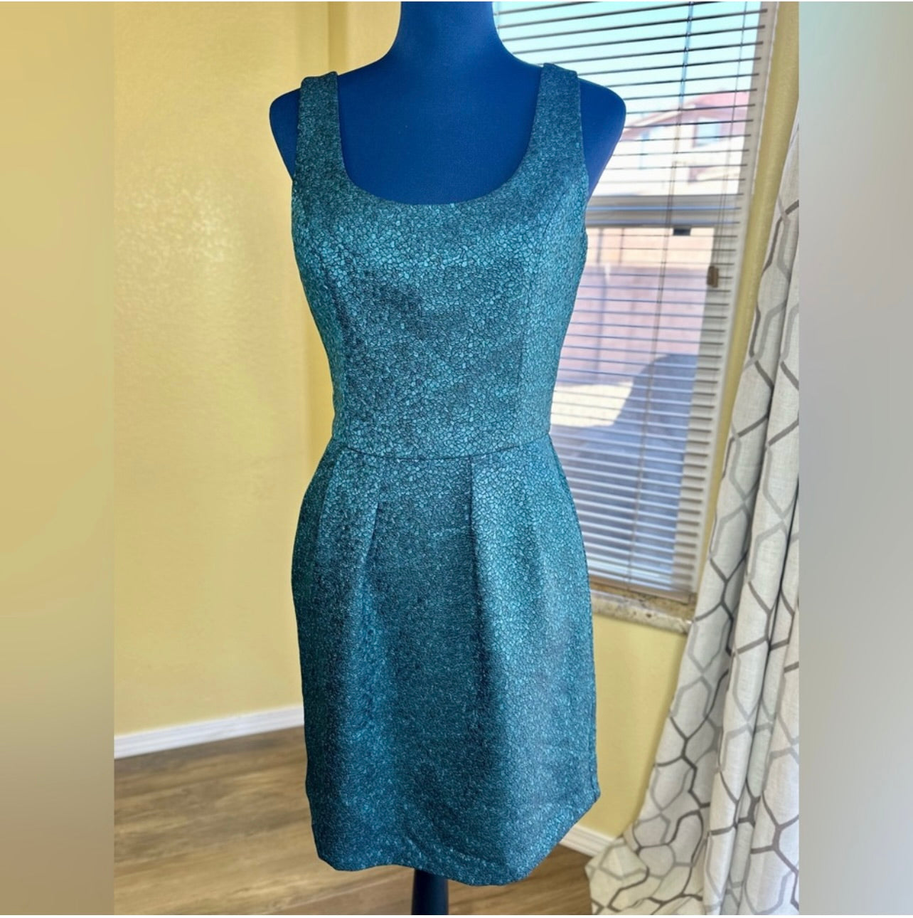New Amanda Uprichard Teal Blue Metallic Brocade Sleeveless Mini Dress