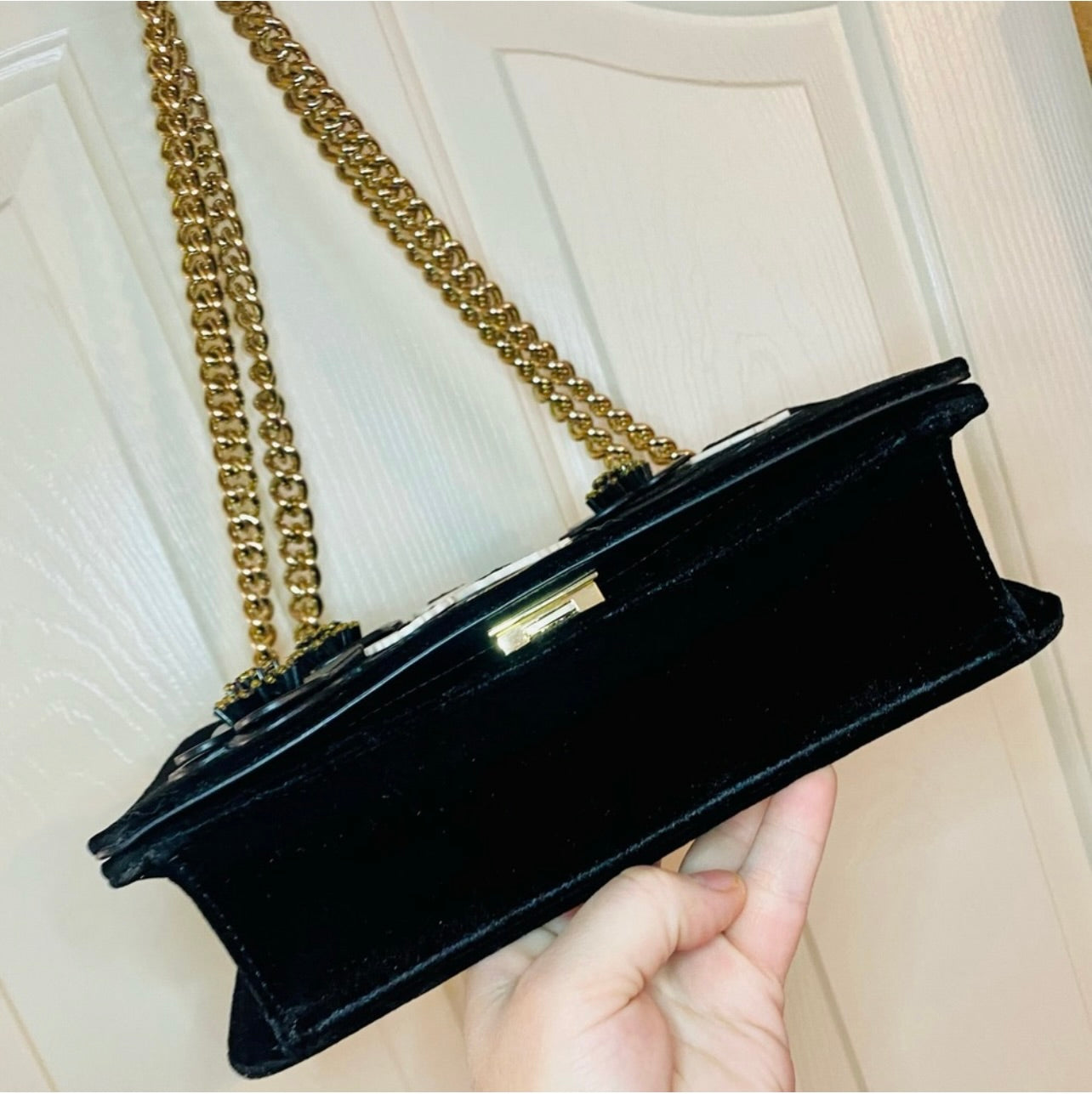New Kate Spade New York Cameron St Floral Embellish Marci Black Velvet Crossbody Handbag