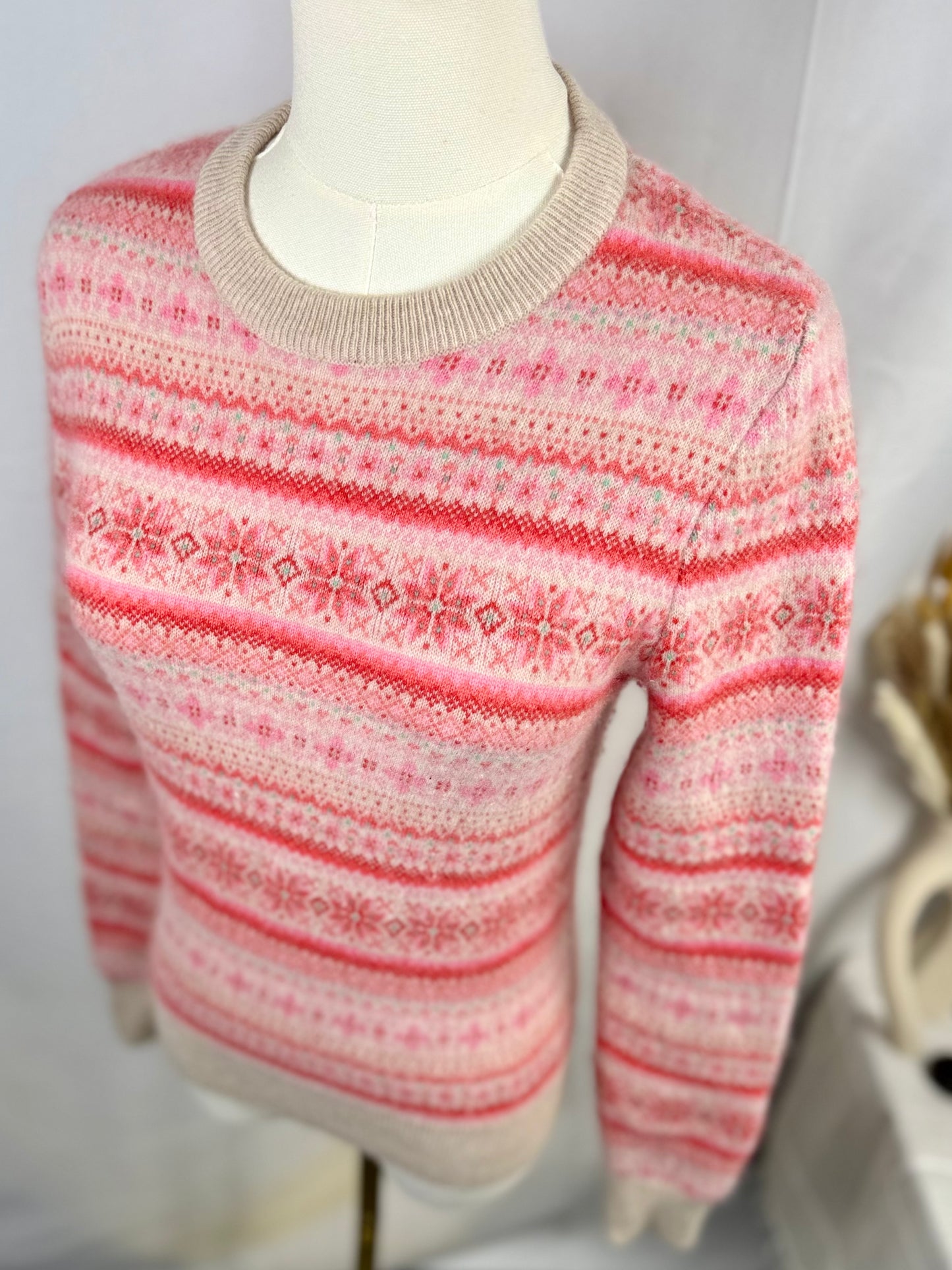 EUC White + Warren Cashmere Fair Isle Crewneck Sweater