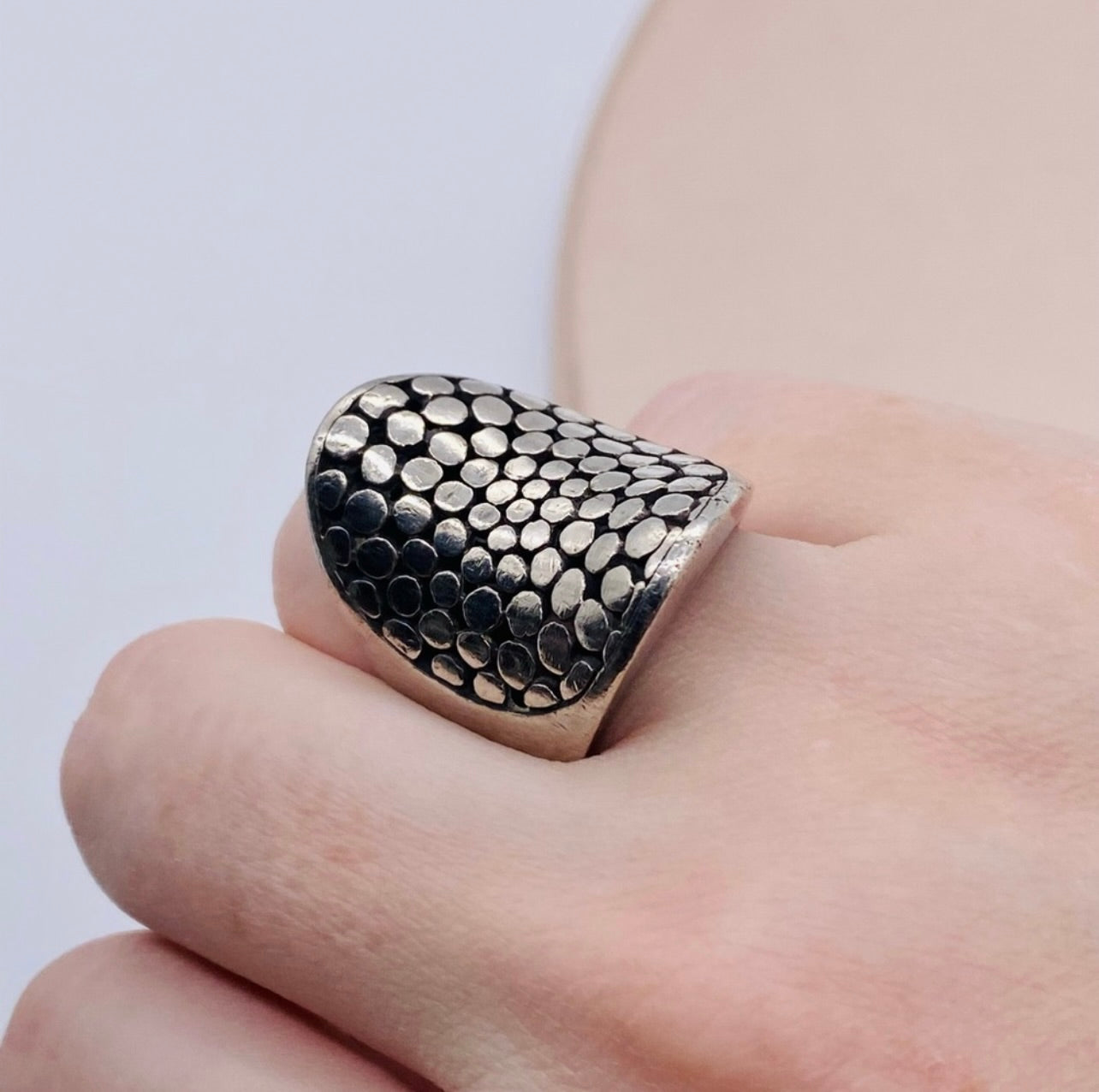 Handmade Sterling Silver Wide Cobbled Bali Ring