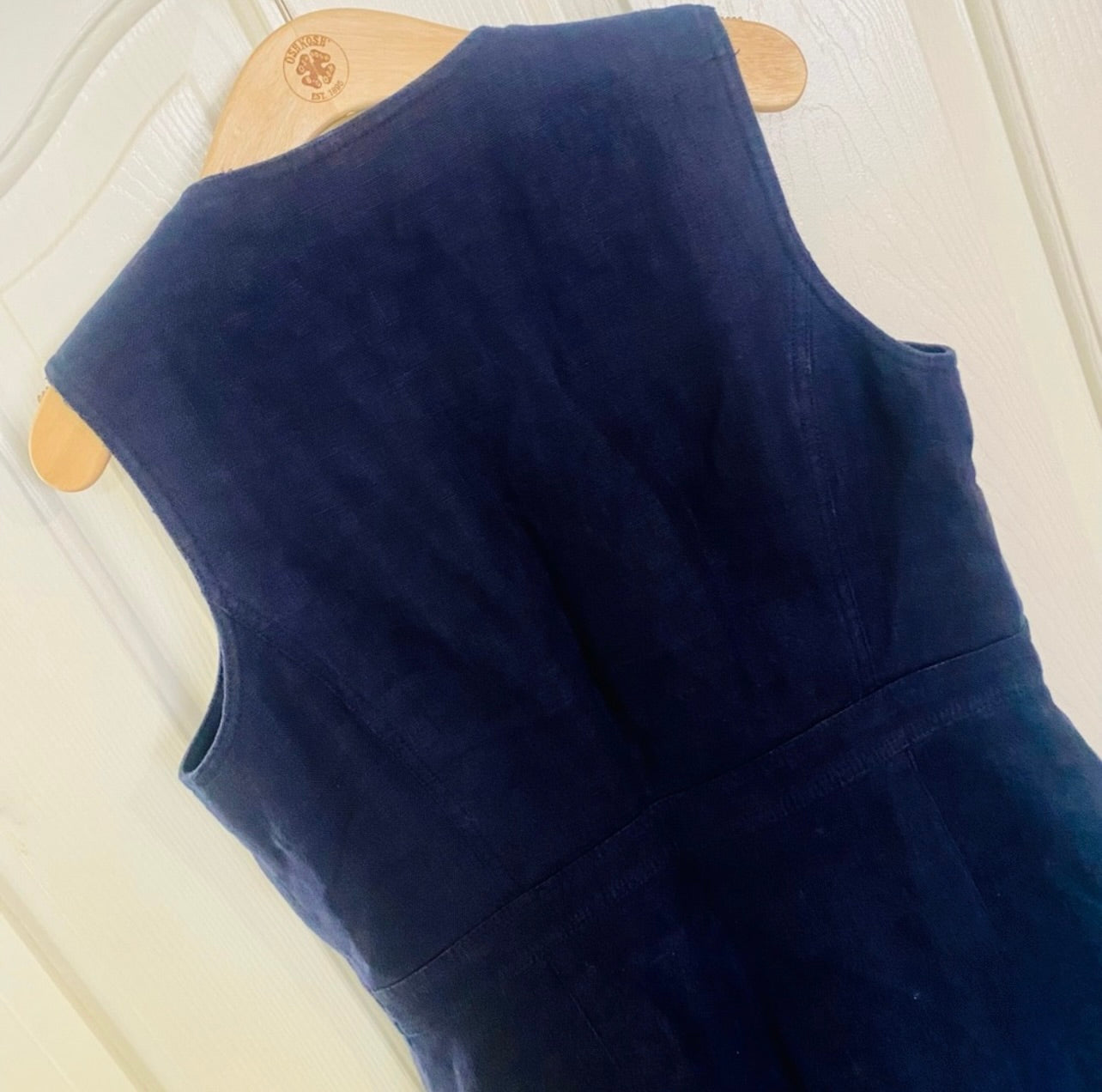 Tory Burch Indigo Navy Blue Button-Front Sleeveless Linen Shift Dress