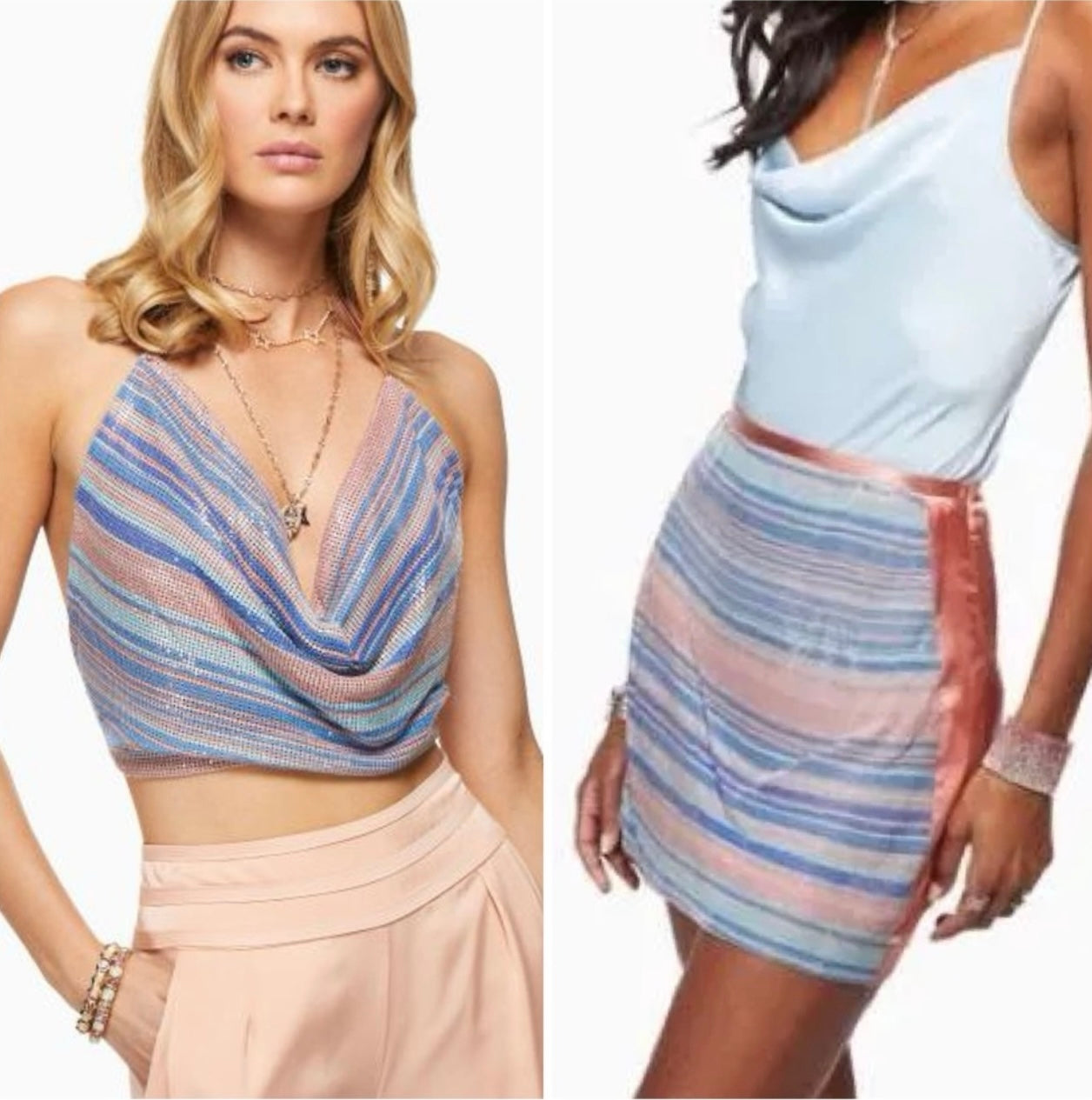 New Ramy Brook Rainbow Chainmail Marisa Exclusive Handkerchief  Top & Kate Mini Skirt Set