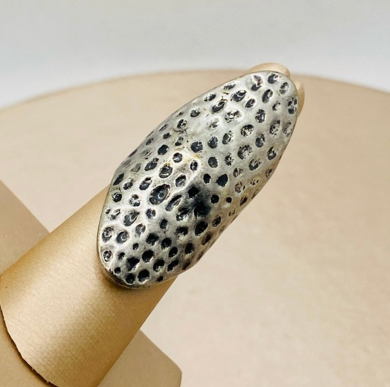 Vintage Handmade Texture Silver Long Armor Boho Statement Ring