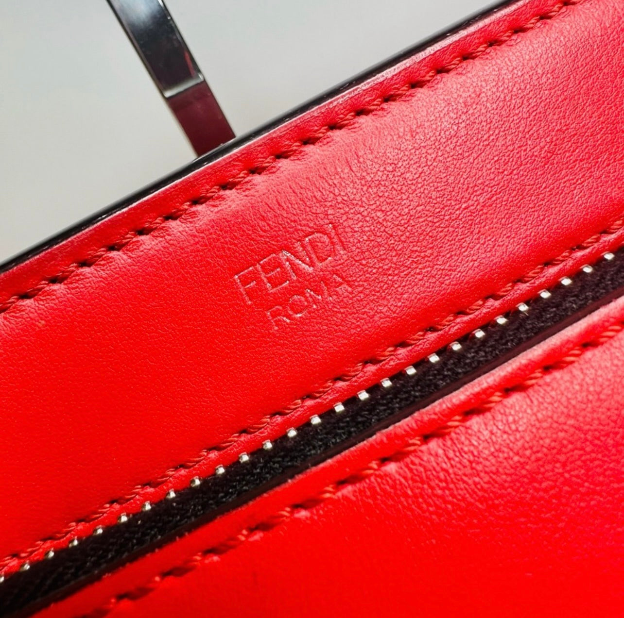Fendi Medium Red Leather Whipstitch DotCom Convertible Satchel Bag