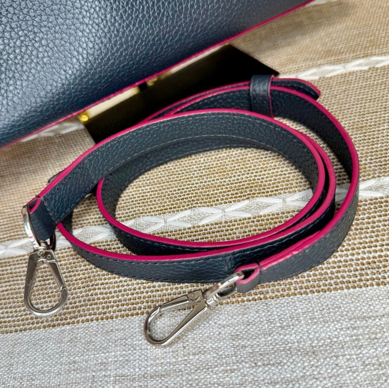 Louis Vuitton Cobalt Blue Taurillon Leather Capucines MM Bag w/ Fuchsia Trim