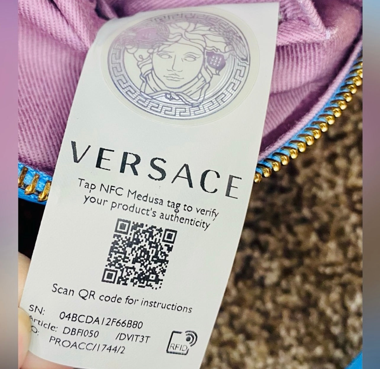 New Versace La Medusa Blue/Cerulean Leather Disco Round Crossbody Bag