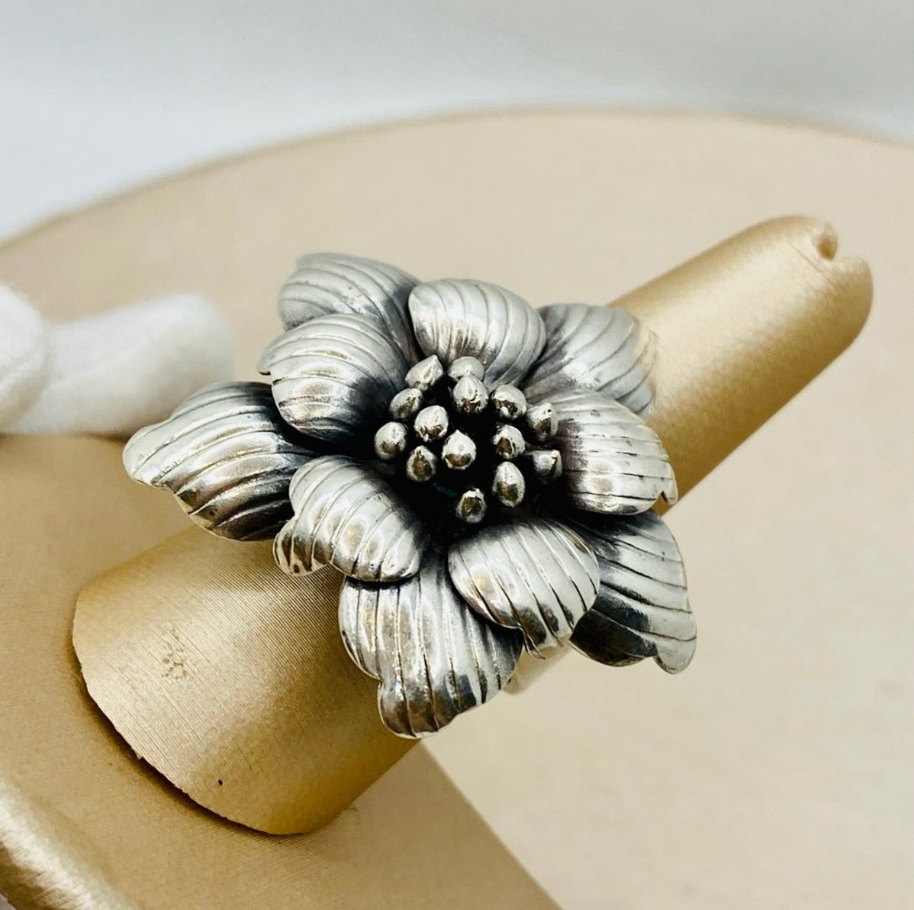 Vintage Oversized 925 Sterling Silver The Bloom Flower Design Adjustable Ring