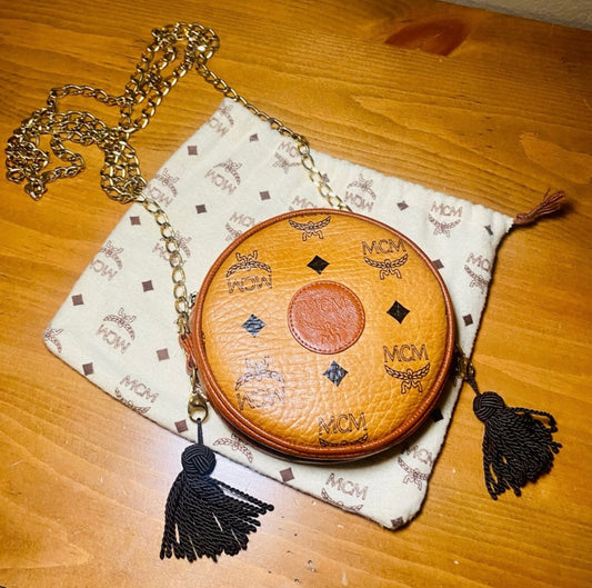 RARE Vintage MCM Monogram Mini Suzy Wong Bag w/ Brown Tassels