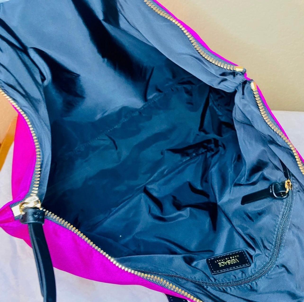 New VERSACE Flamingo Pink Nylon Medusa Tote Bag