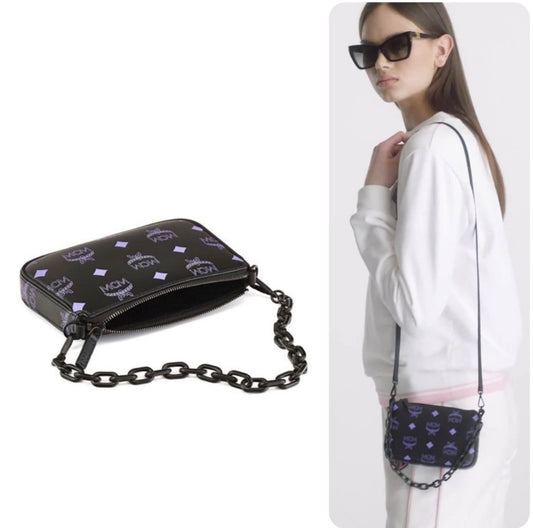 New MCM Dahlia Purple Mini Color Splash Logo Shoulder Bag