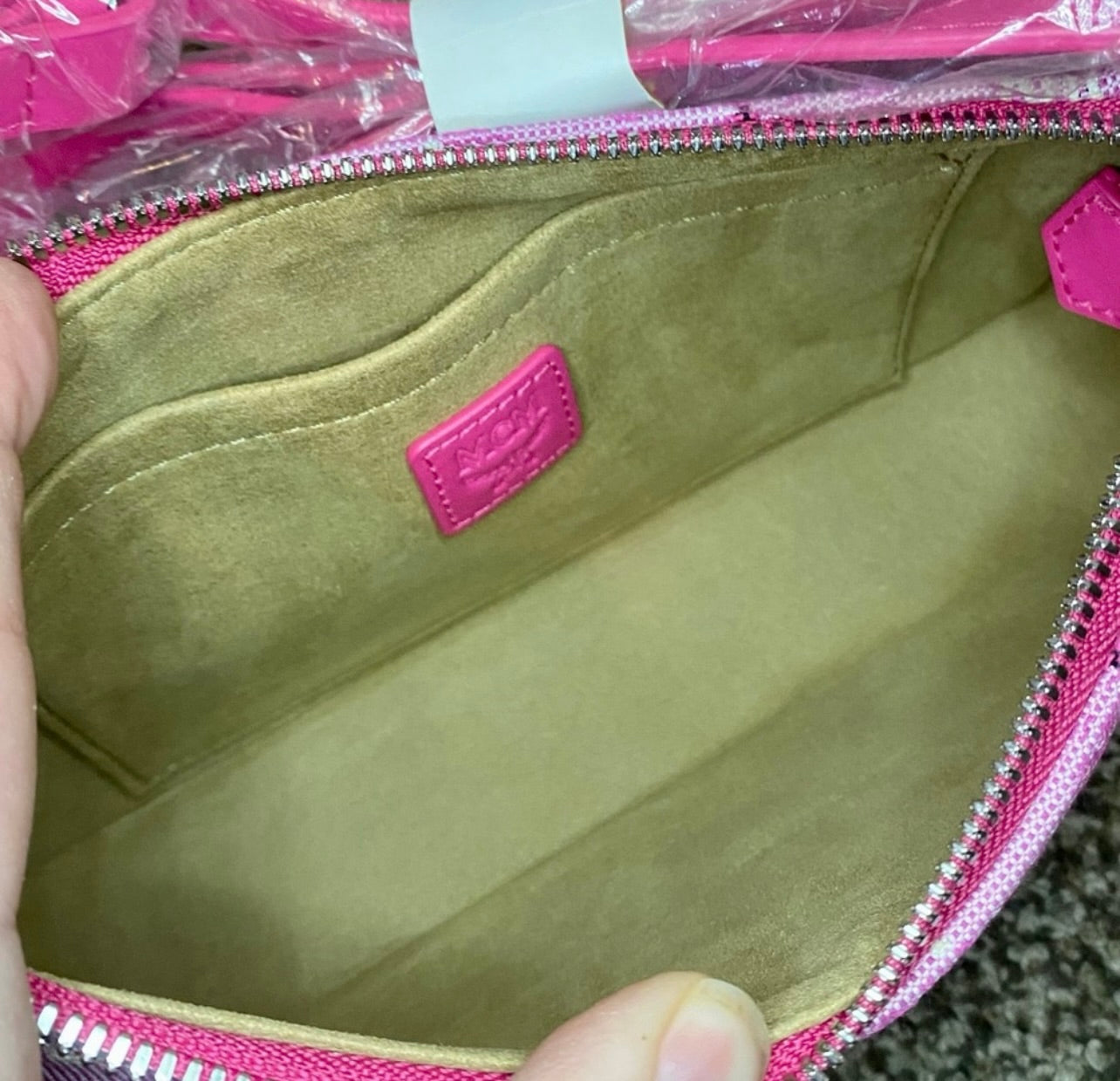 New MCM Pink Vintage Monogram Jacquard Aren Mini Shoulder Bag