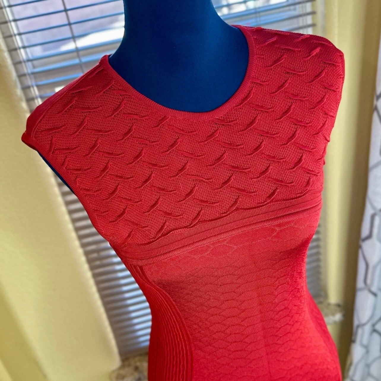 New Roberto Cavalli Red Jacquard Knitted Sleeveless Bodycon Mini Dress