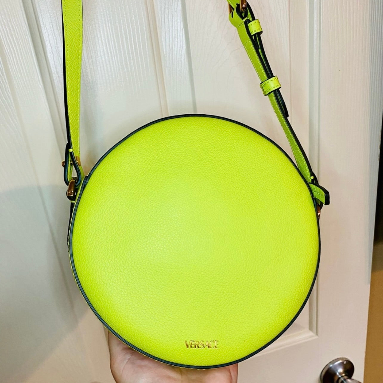 New Versace La Medusa Citron/Green Leather Disco Round Crossbody Bag