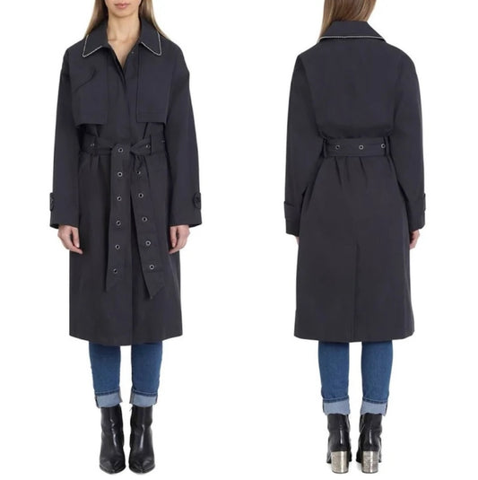 New Badgley Mischka Charcoal Gray Brooke Cotton Utility Trench Coat