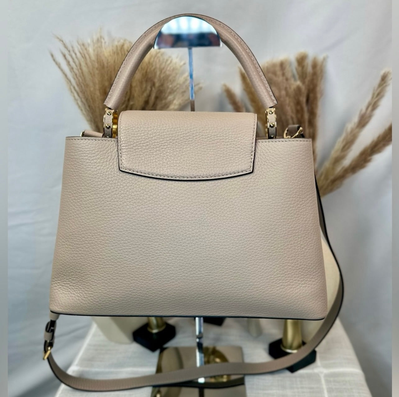 Louis Vuitton Galet Gray Taurillon Leather Capucines MM Bag