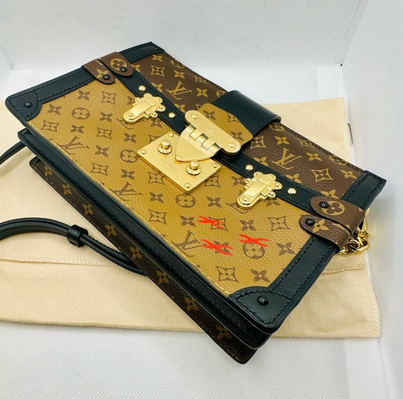 New Louis Vuitton Reverse Monogram Trunk Clutch w/ Strap