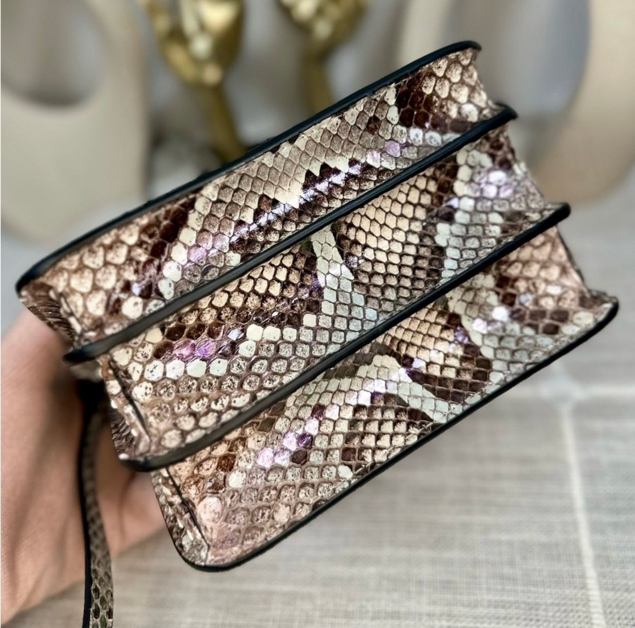 New Versace Genuine Iridescent Python & Leather Medusa Head Crossbody Bag