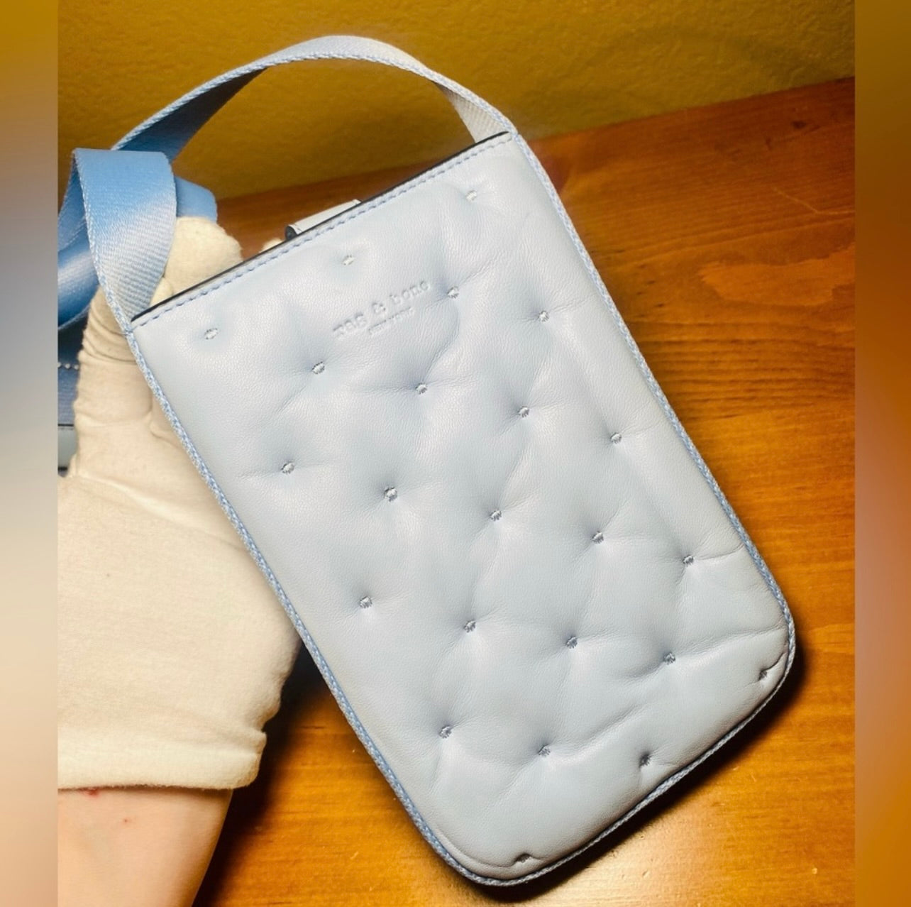 New Rag & Bone Riser Light Blue Leather Crossbody Phone Pouch