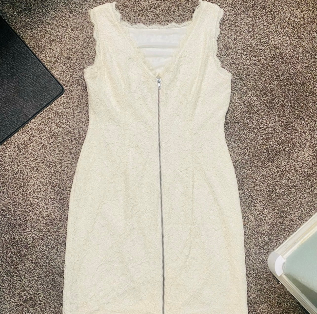 Cache Womens Ivory Floral Lace Sleeveless Sheath Dress