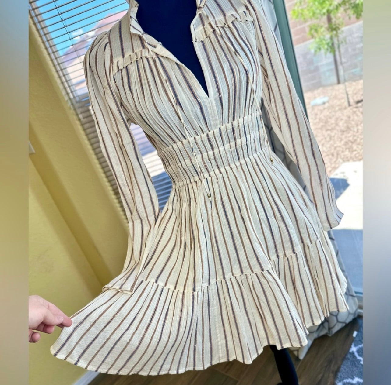 Ulla Johnson Cream Striped Rosalind Mini Dress