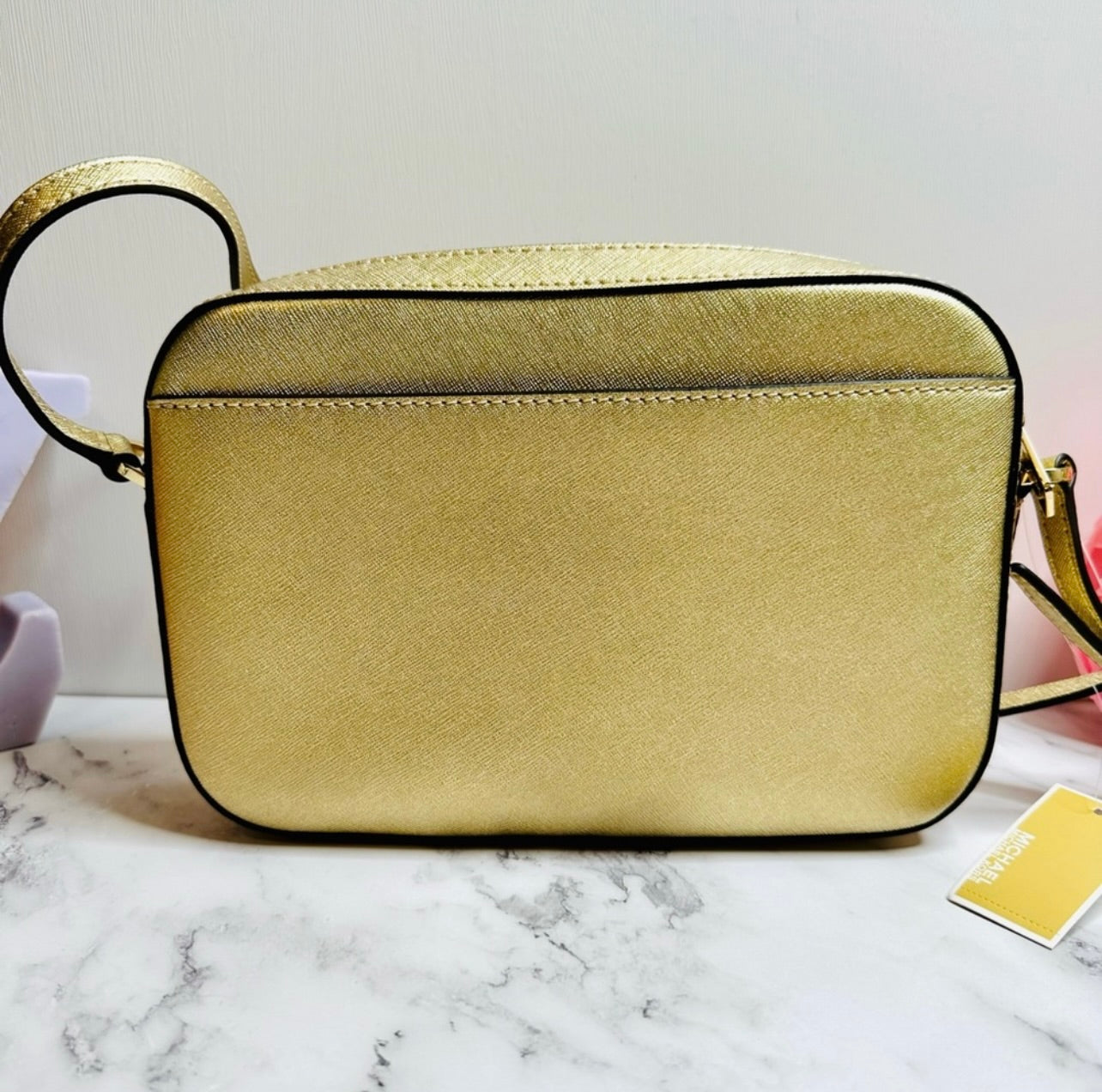 New Michael Kors Jet Set Large Pale Gold Saffiano Leather Crossbody Bag