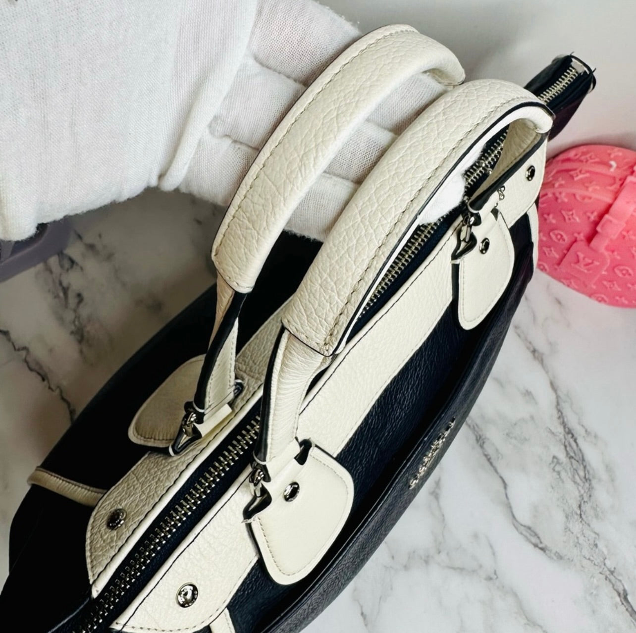 Coach Midnight Navy Blue & Chalk Spectator Leather Mickie Satchel