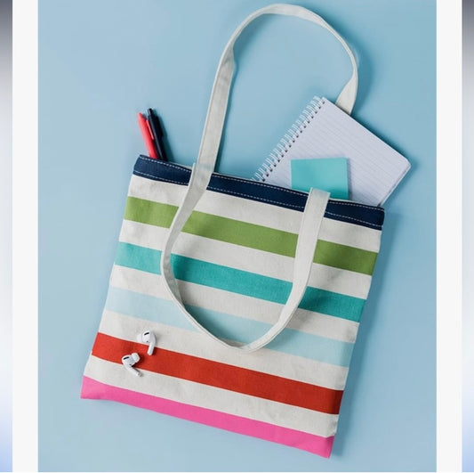 Kate Spade Heavy-duty Multi-Colored Stripes Cream Canvas Book Tote Bag